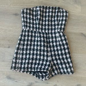NWOT Anthropologie Hutch Houndstooth Tweed Strapless Romper